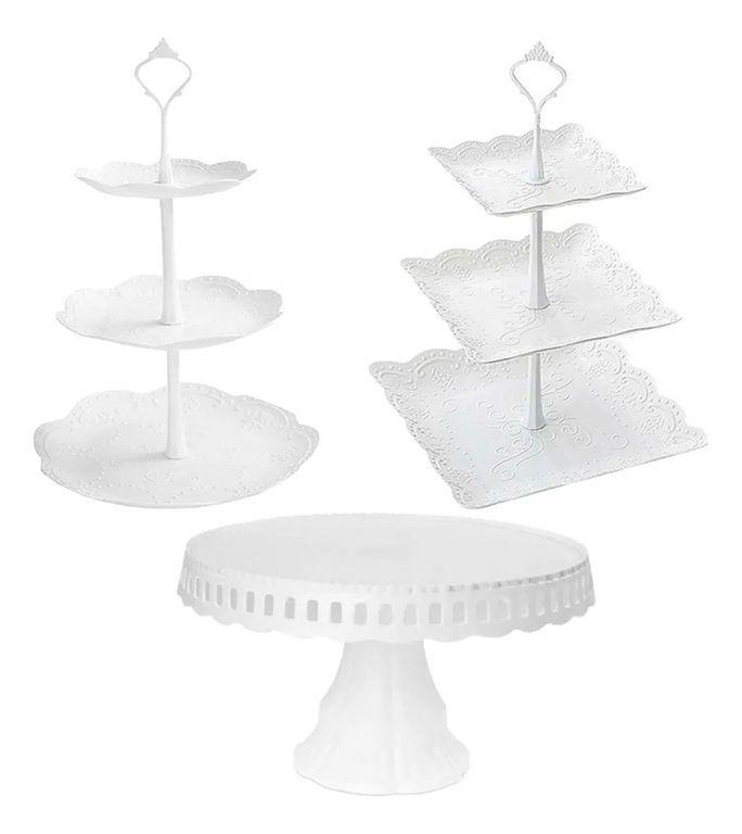 Pack X3 Porta Cupcakes Redondo 3 Niveles Porta Cupcakes Cuadrado 3 Niveles Base De Torta 24cm-0