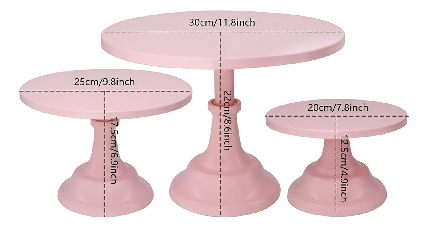 Set 3 Porta Tortas Base Para Tortas Porta Cupcake Exhibicion Rosa-2