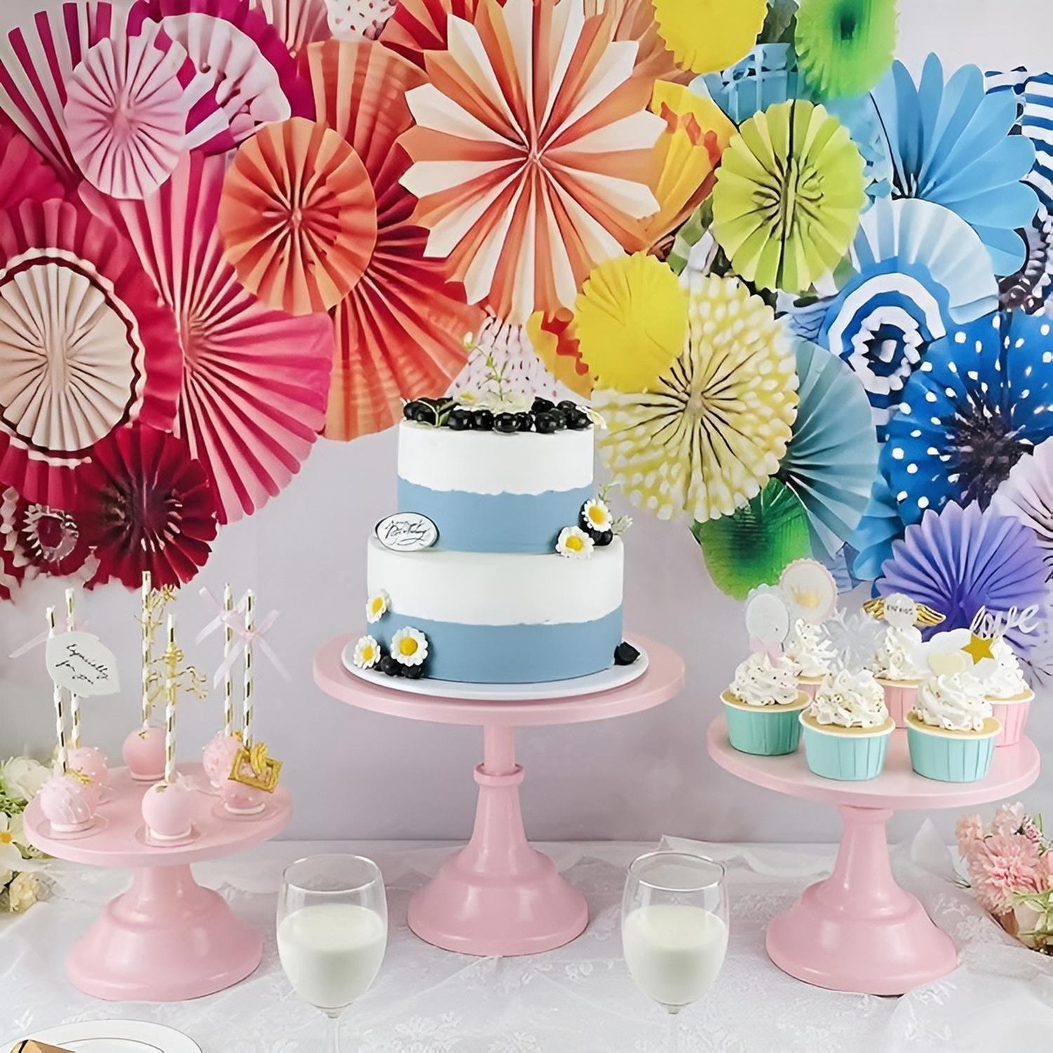 Set 3 Porta Tortas Base Para Tortas Porta Cupcake Exhibicion Rosa-9