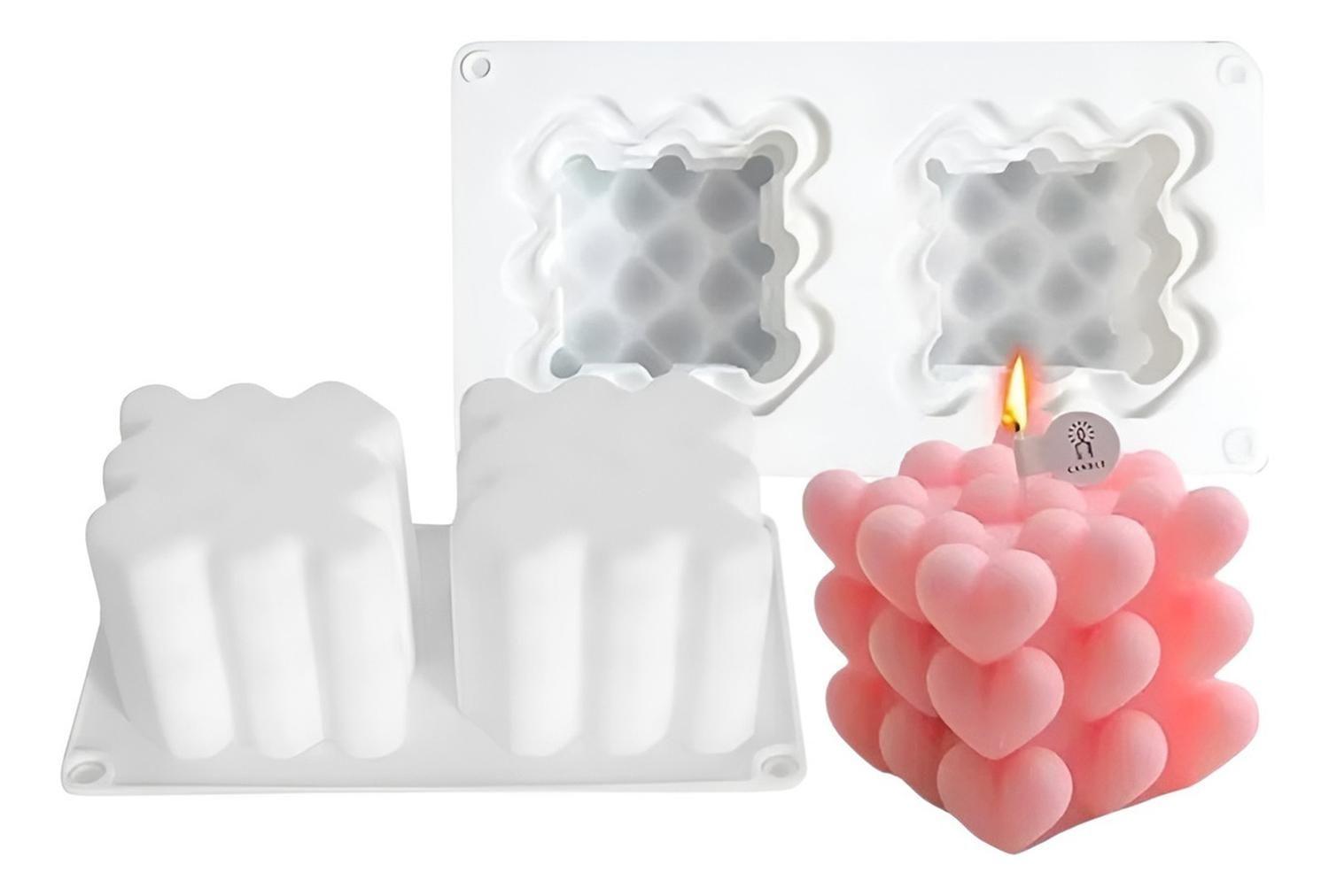 2 Moldes Para Hacer Velas Moldes Resina Molde Vela Corazon Blanco / Molde Corazon Doble 3d-0