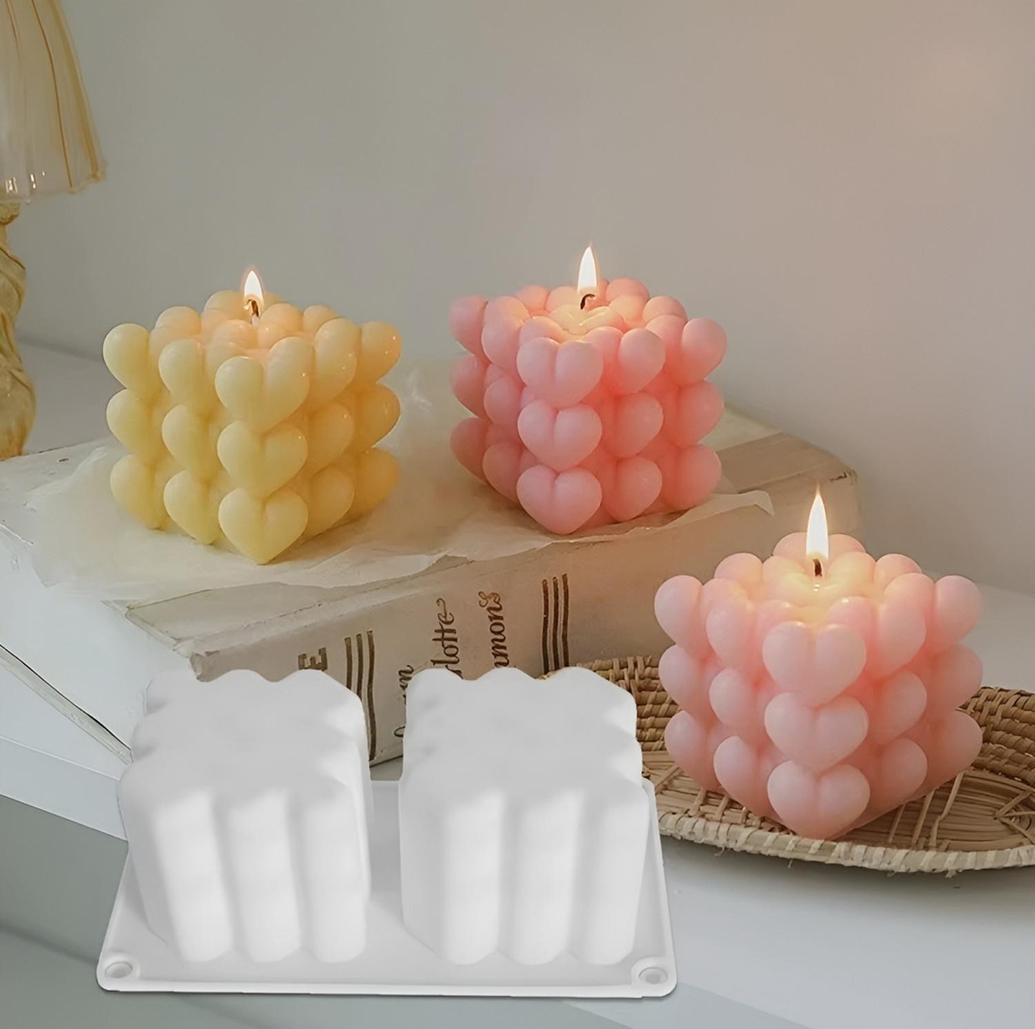2 Moldes Para Hacer Velas Moldes Resina Molde Vela Corazon Blanco / Molde Corazon Doble 3d-1