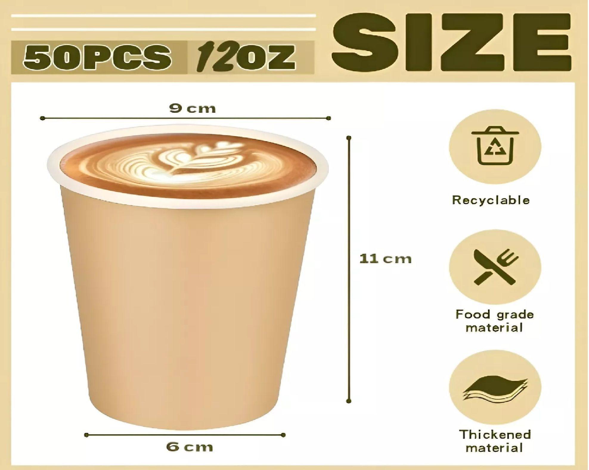 50 Vaso Kraft Vasos Para Cafe Vaso Papel Kraft C/tapa 12oz-2