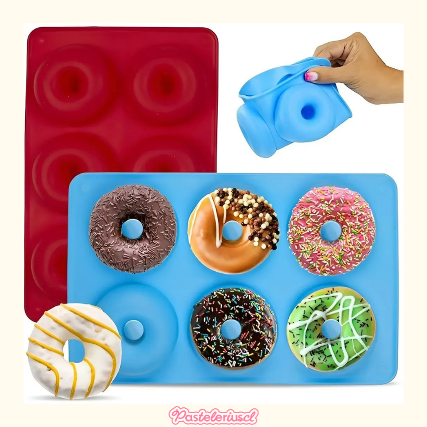 Pack X2 Moldes De Silicona Donas Moldes Donuts Molde Dona 6 Celeste-3
