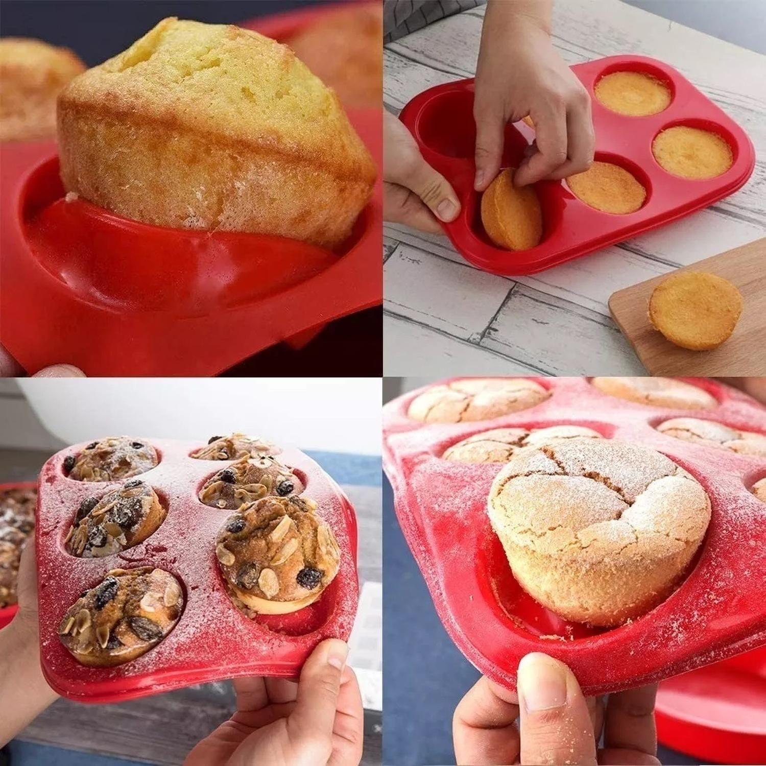 Pack X2 Moldes Silicona Moldes Cupcake Molde 6 Cavid Muffin Multicolor-3