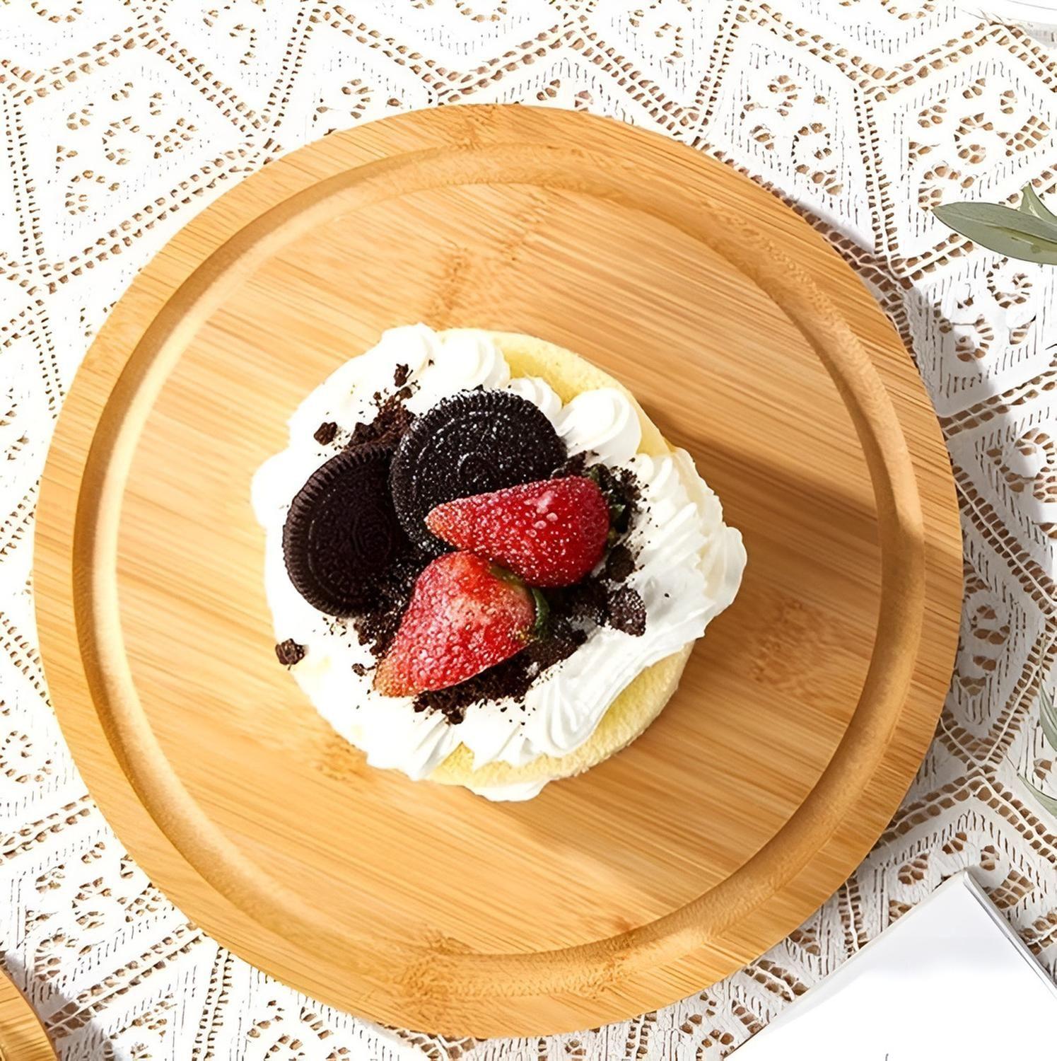 Base Para Torta Porta Torta Con Tapa Soporte De Bambu 25cm-2