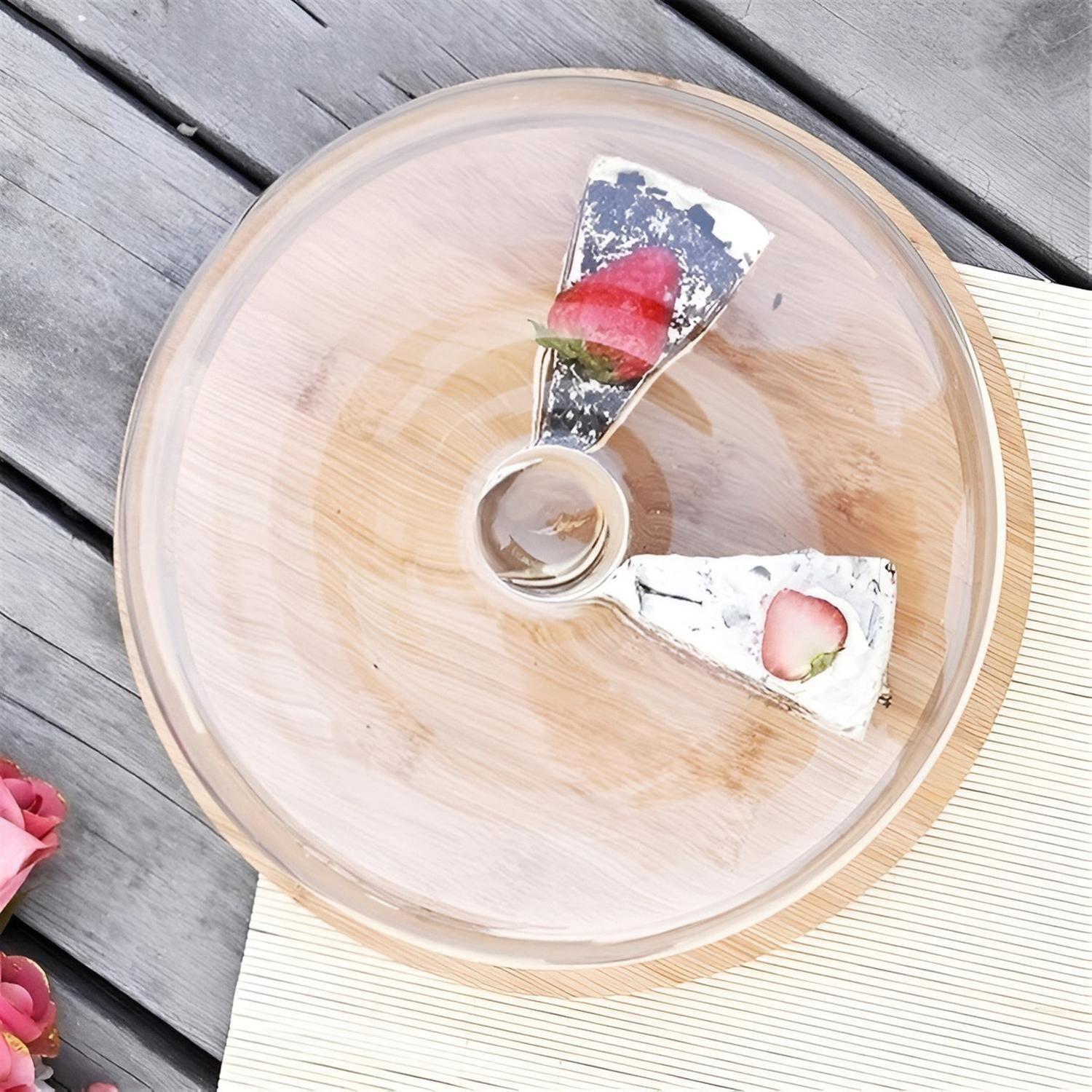 Base Para Torta Porta Torta Con Tapa Soporte De Bambu 25cm-6