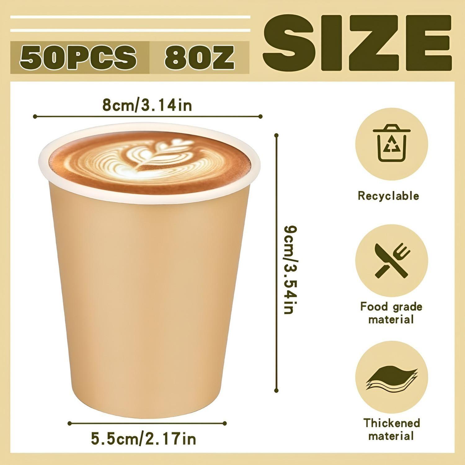 X100 Vasos Para Cafe Vaso Polipapel Vaso Kraft C/tapa 8oz Marrón Claro / Vaso Doble Pared 8oz-2