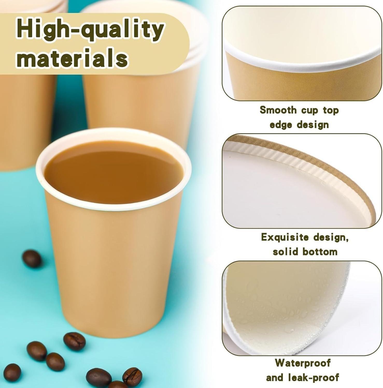 X100 Vasos Para Cafe Vaso Polipapel Vaso Kraft C/tapa 8oz Marrón Claro / Vaso Doble Pared 8oz-5