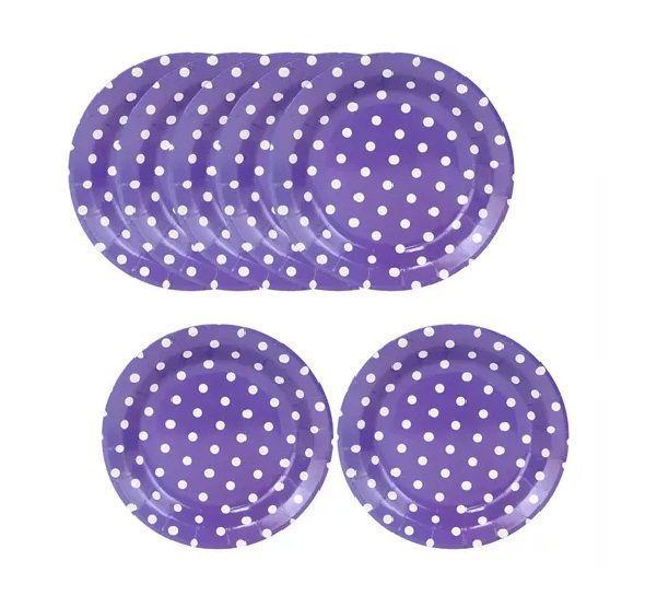 20 Set Cumpleaños Vasos Plato Desechable Morado-7