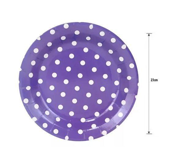 20 Set Cumpleaños Vasos Plato Desechable Morado-1