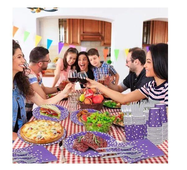 20 Set Cumpleaños Vasos Plato Desechable Morado-4