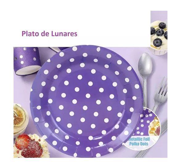 20 Set Cumpleaños Vasos Plato Desechable Morado-5