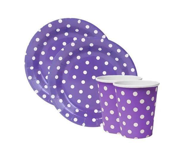 20 Set Cumpleaños Vasos Plato Desechable Morado-0