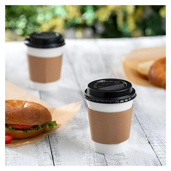 100 Vasos Polipapel Vasos Para Cafe C/tapa+manga 296ml/ 10oz Blanco-4