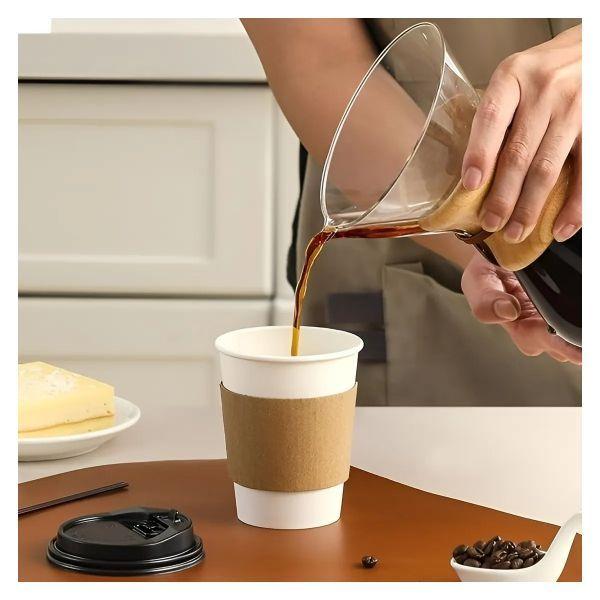 100 Vasos Polipapel Vasos Para Cafe C/tapa+manga 296ml/ 10oz Blanco-5