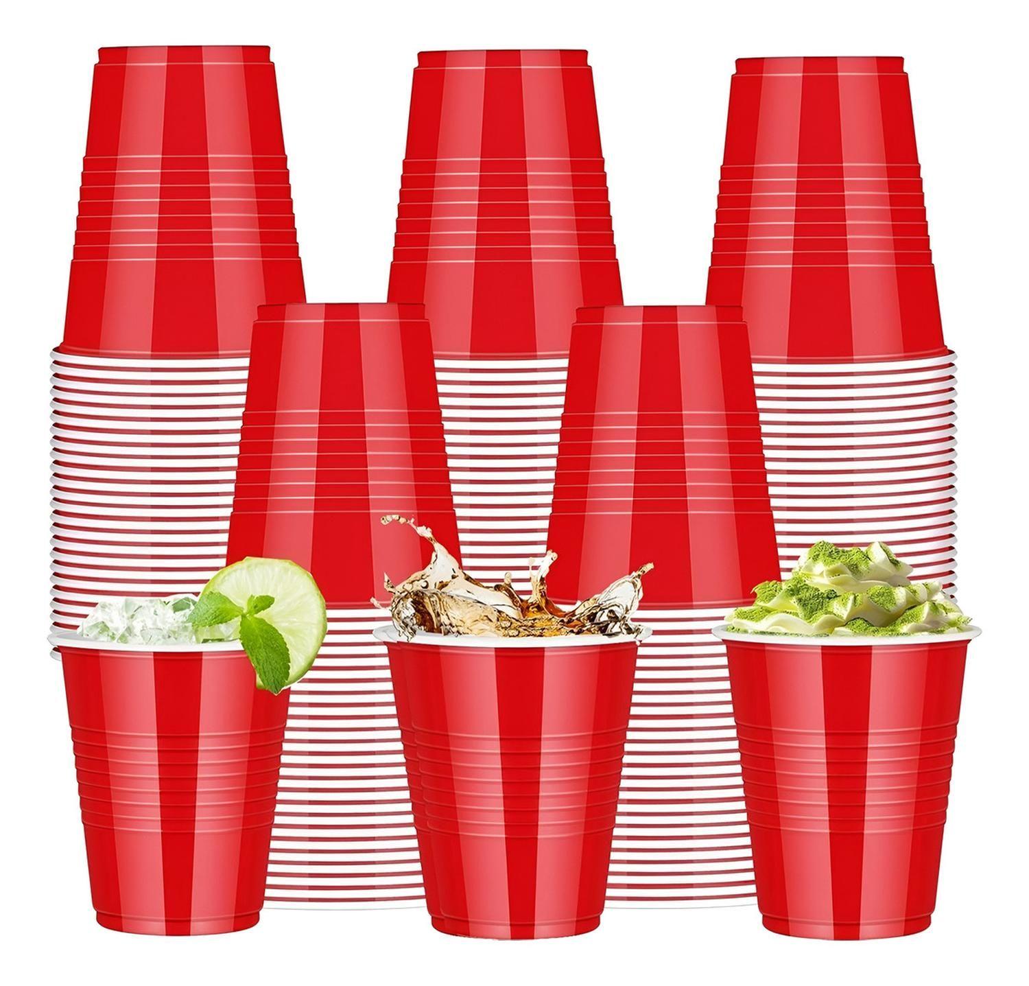 200 Vasos Plasticos Vaso Desechable Grande Bicolor 16 Oz Rojo-0
