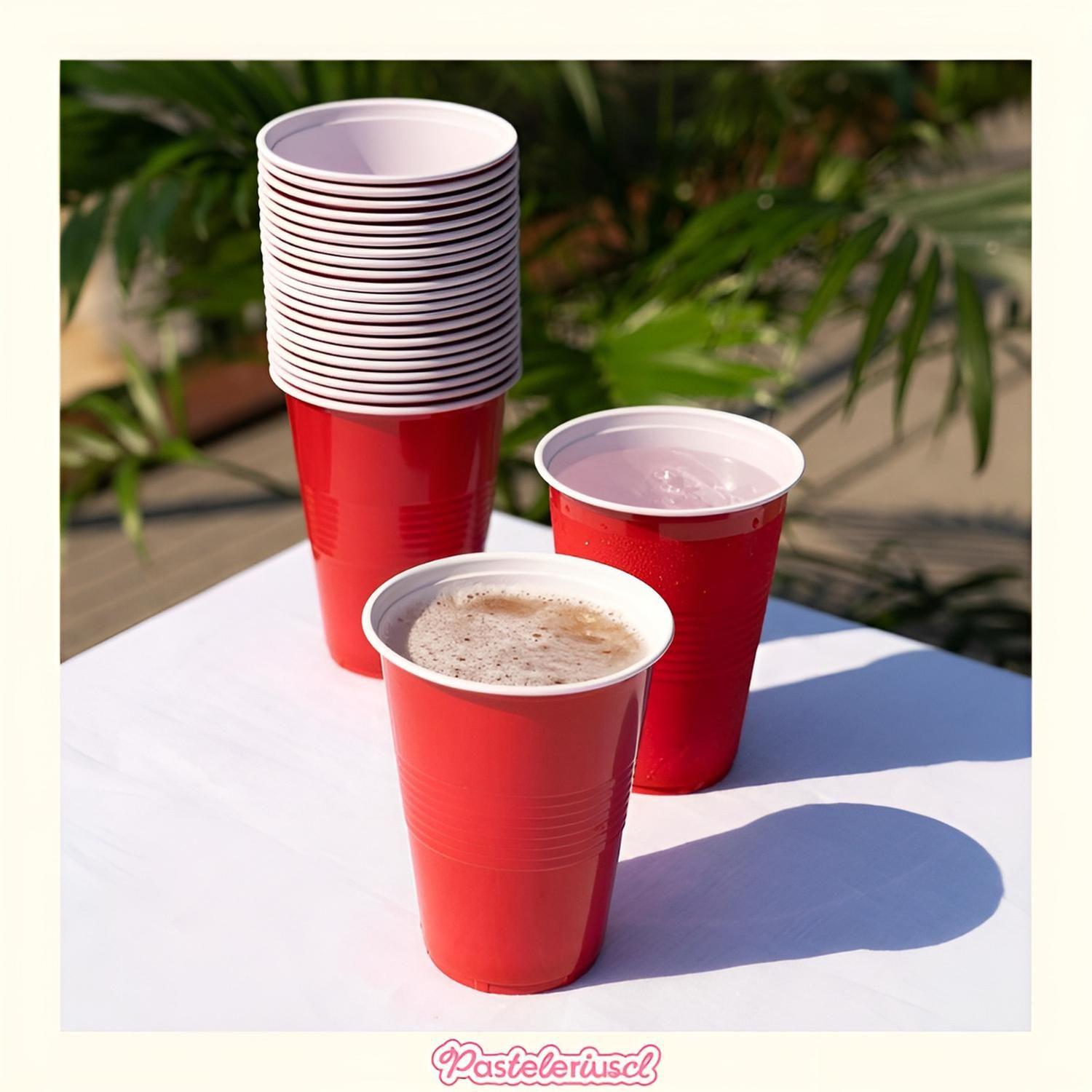 200 Vasos Plasticos Vaso Desechable Grande Bicolor 16 Oz Rojo-1