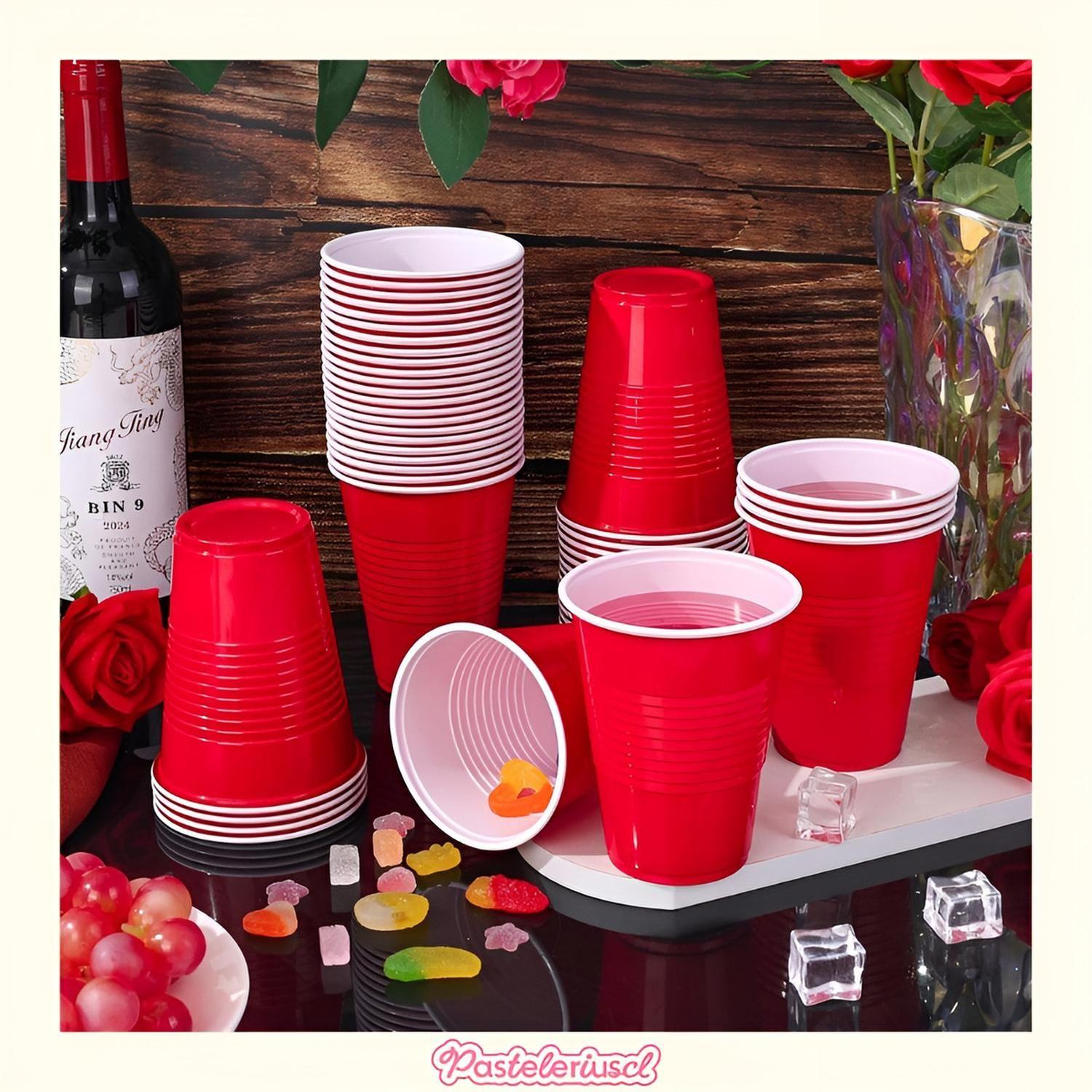 200 Vasos Plasticos Vaso Desechable Grande Bicolor 16 Oz Rojo-5
