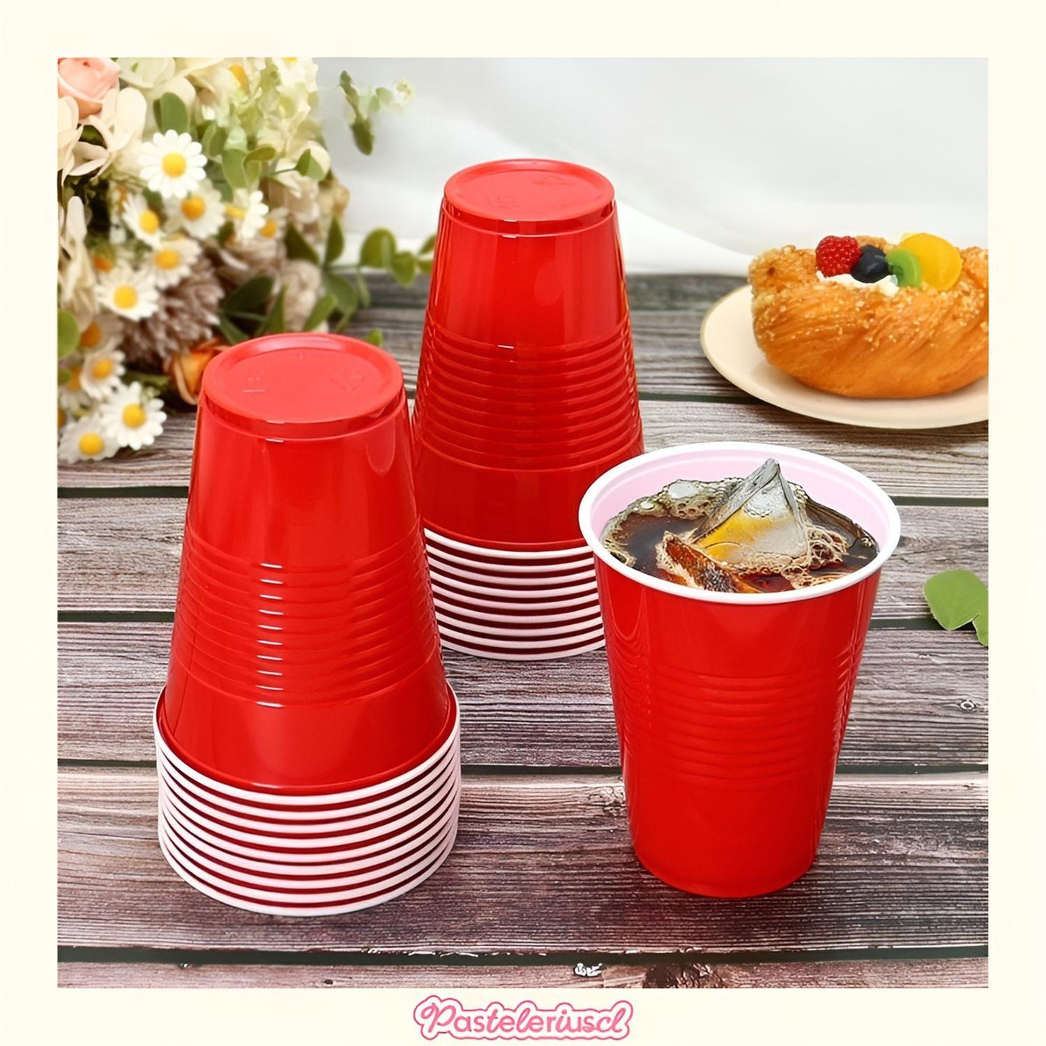 200 Vasos Plasticos Vaso Desechable Grande Bicolor 16 Oz Rojo-9