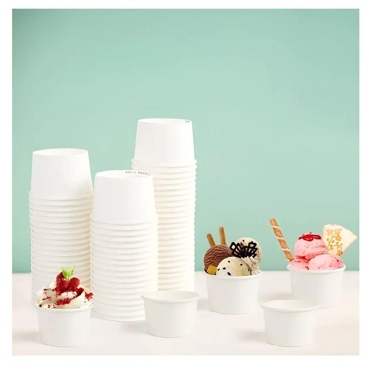 200 Vasos Polipapel Helado Vasos Desechables Pote Helado 4oz Blanco / Pote Helados 4oz-3