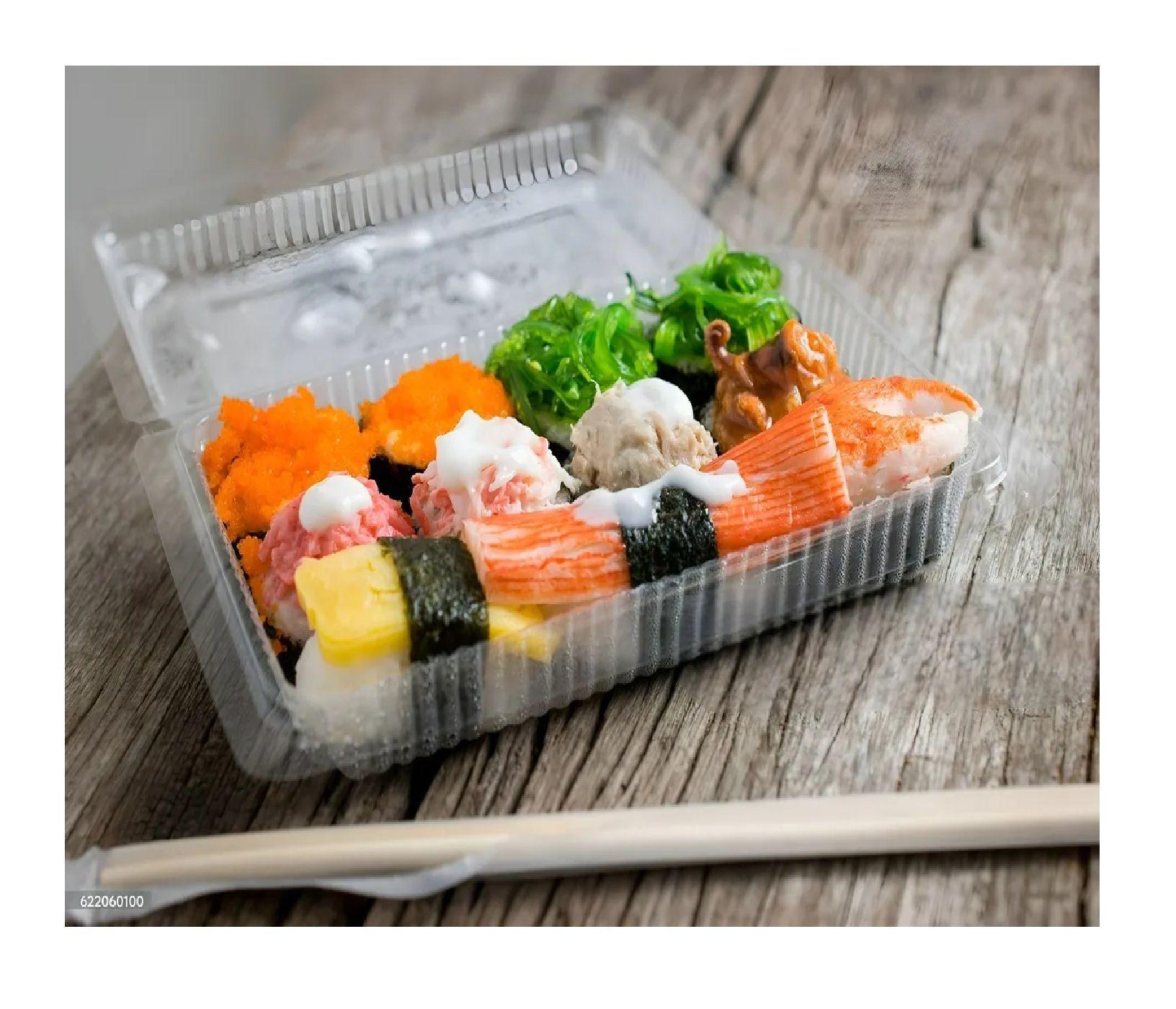 140 Bandejas Plastica Para Sushi Envase Transparente 3 Rolls-6
