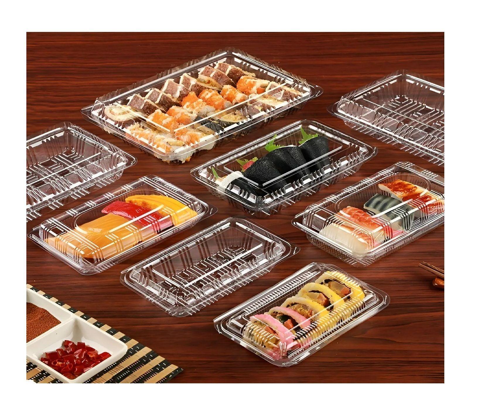140 Bandejas Plastica Para Sushi Envase Transparente 3 Rolls-7