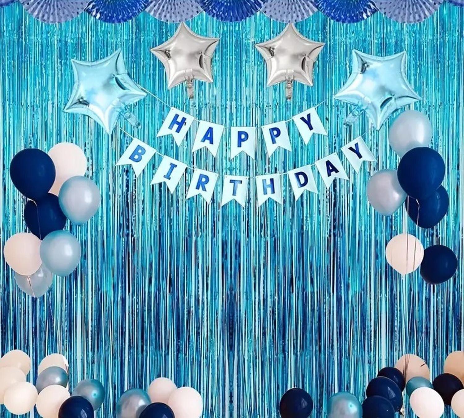 X2 Cortina Guirnalda Cumpleaños Guirnalda Cumpleaños Azul 2m Azul Claro Rectangular-2