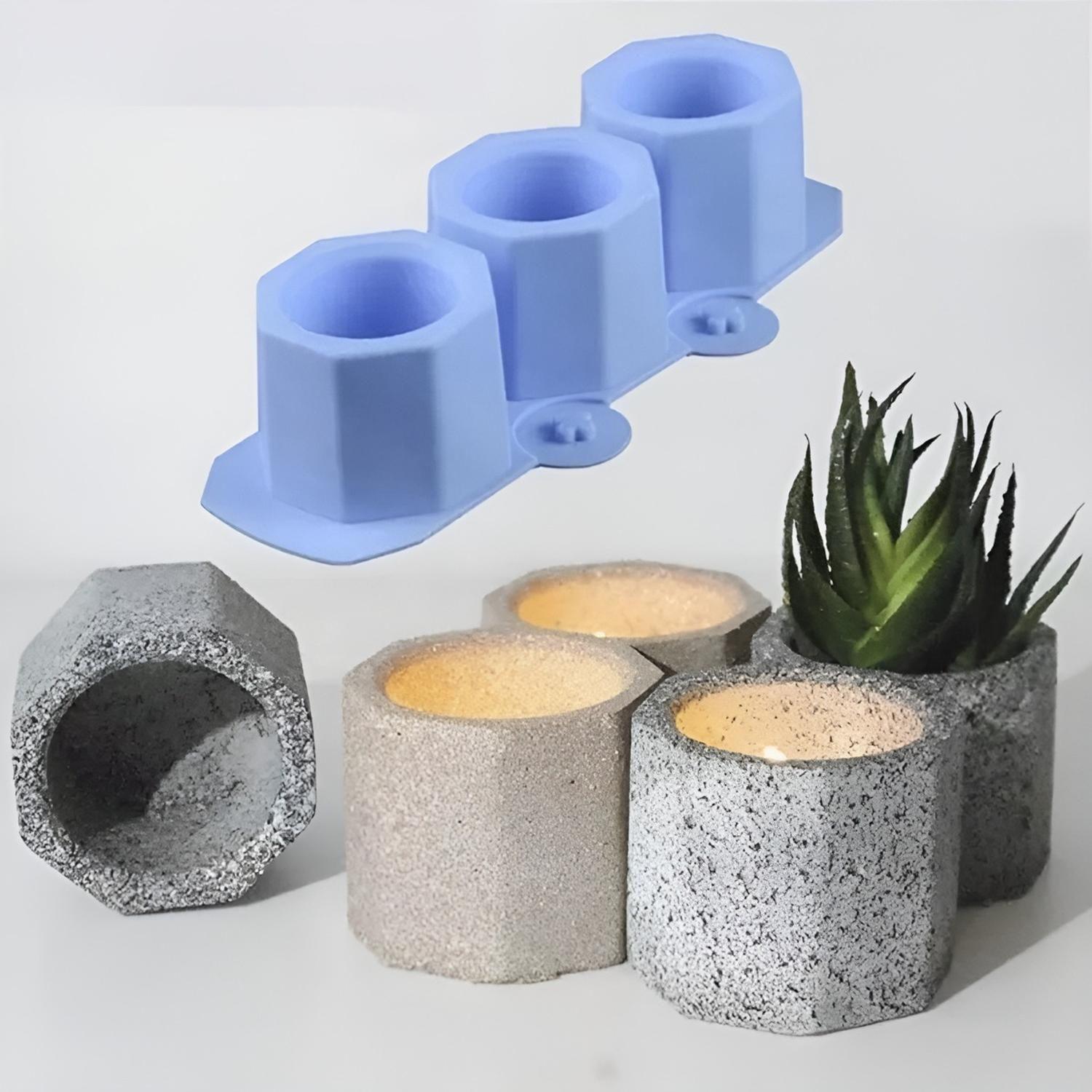 X2 Moldes De Silicona Maceta Molde Para Yeso Molde Para Vela Azul-3