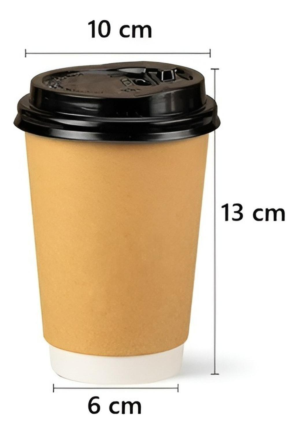X200 Vasos Desechables Vaso Kraft Doble Pared C/tapa 12oz Marrón Claro / Vaso Kraft Doble Pared 12oz-2