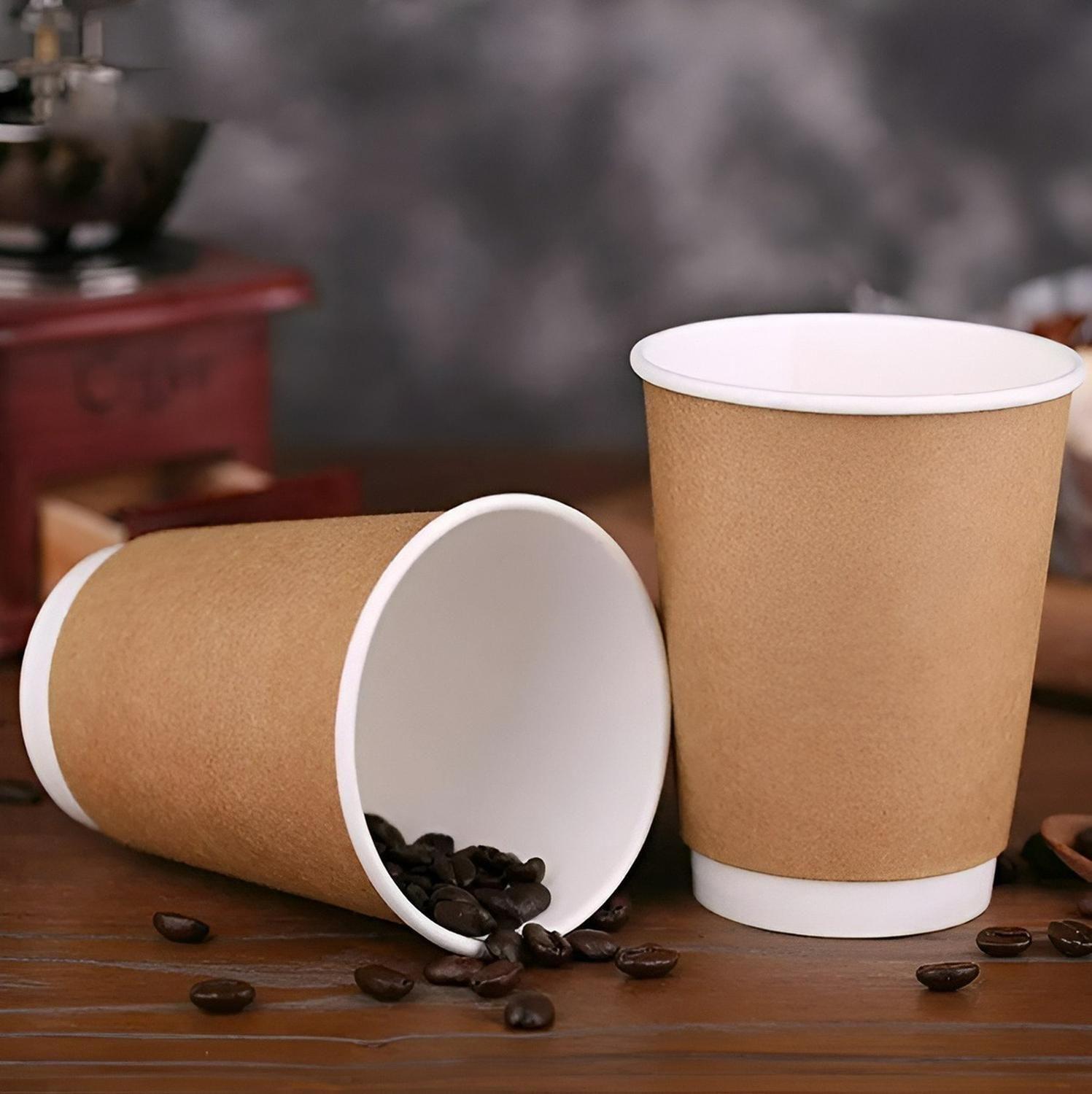 X200 Vasos Desechables Vaso Kraft Doble Pared C/tapa 12oz Marrón Claro / Vaso Kraft Doble Pared 12oz-3