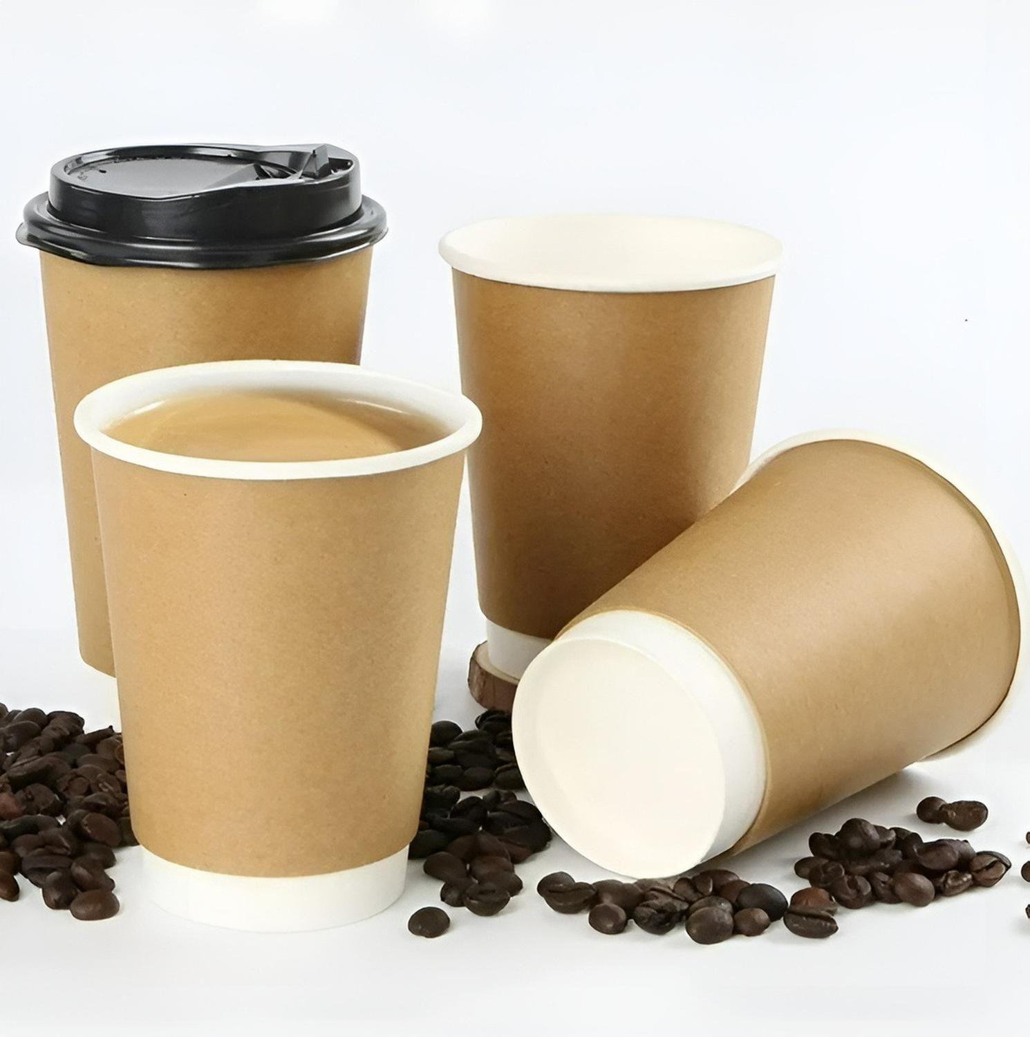 X200 Vasos Desechables Vaso Kraft Doble Pared C/tapa 12oz Marrón Claro / Vaso Kraft Doble Pared 12oz-5