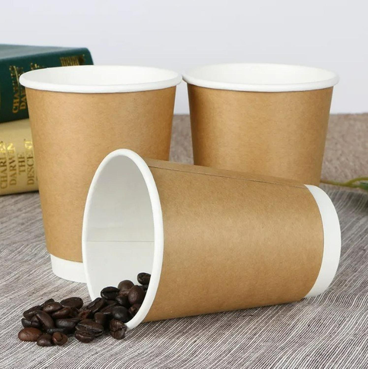 X200 Vasos Desechables Vaso Kraft Doble Pared C/tapa 12oz Marrón Claro / Vaso Kraft Doble Pared 12oz-8