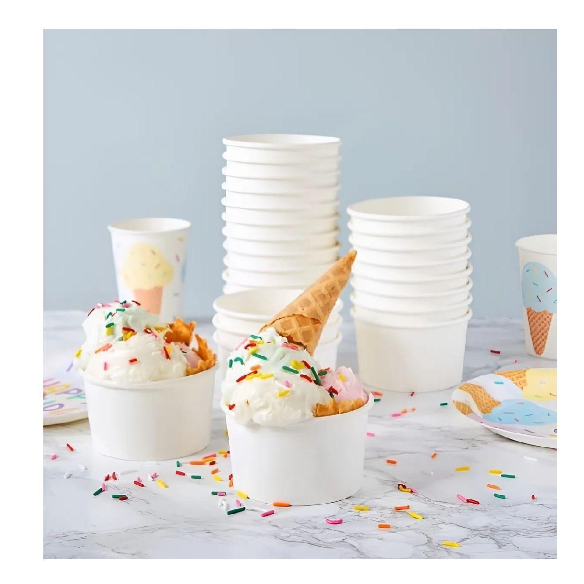 100 Vasos Polipapel Helado Vasos Pote Helado Desechables 4oz Blanco / Pote Helados 4oz-4
