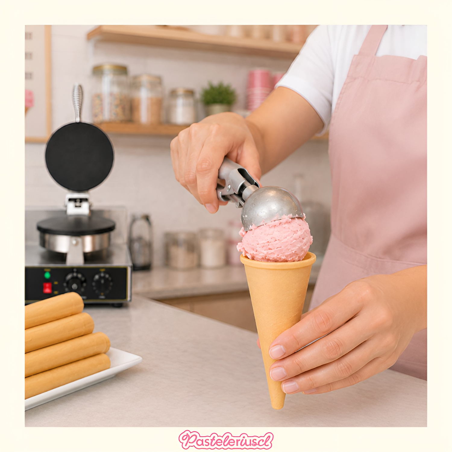 Máquina de cono de helado doble waffles cuchuflís 2.4W wafleras de rollo cuchuflís-3