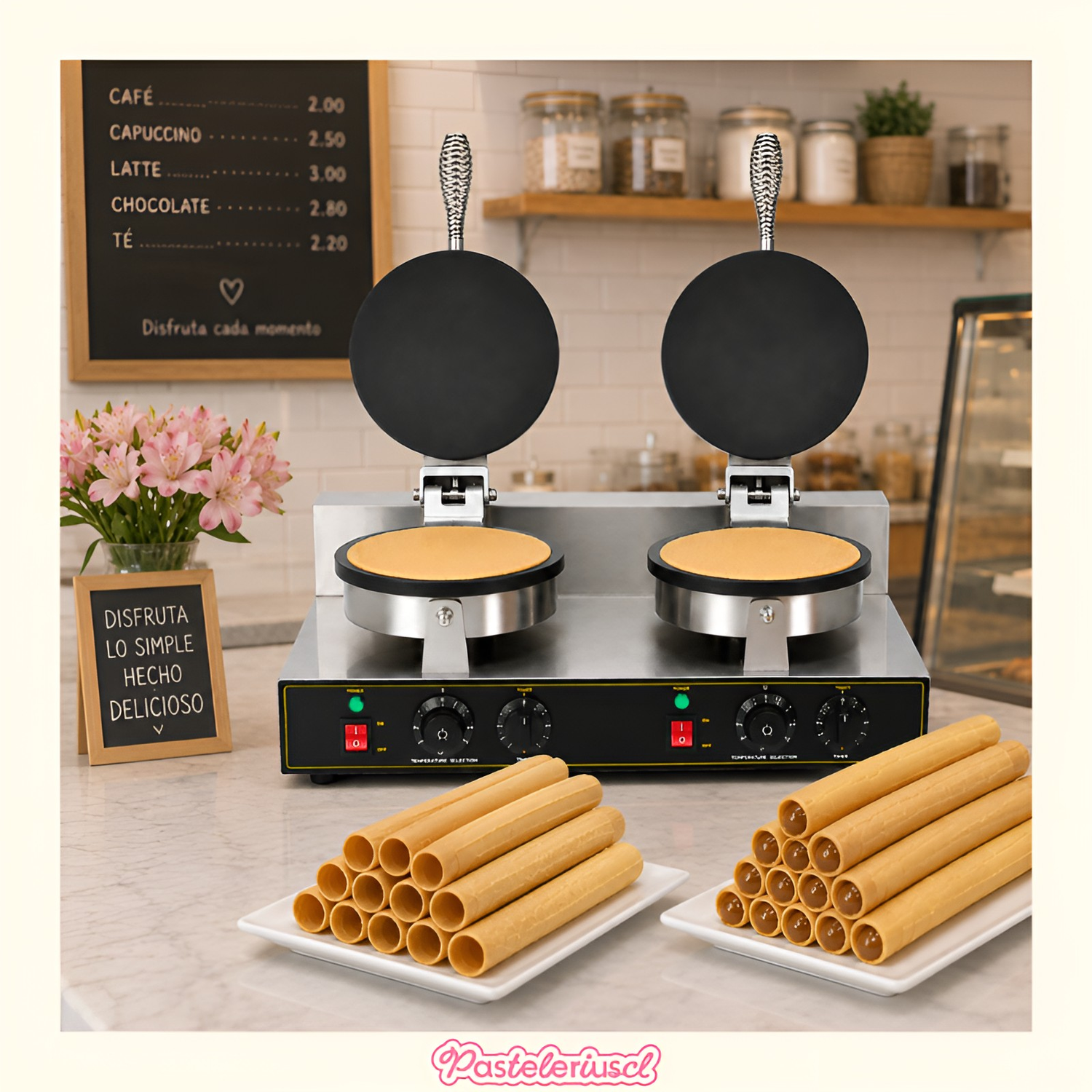 Máquina de cono de helado doble waffles cuchuflís 2.4W wafleras de rollo cuchuflís-4