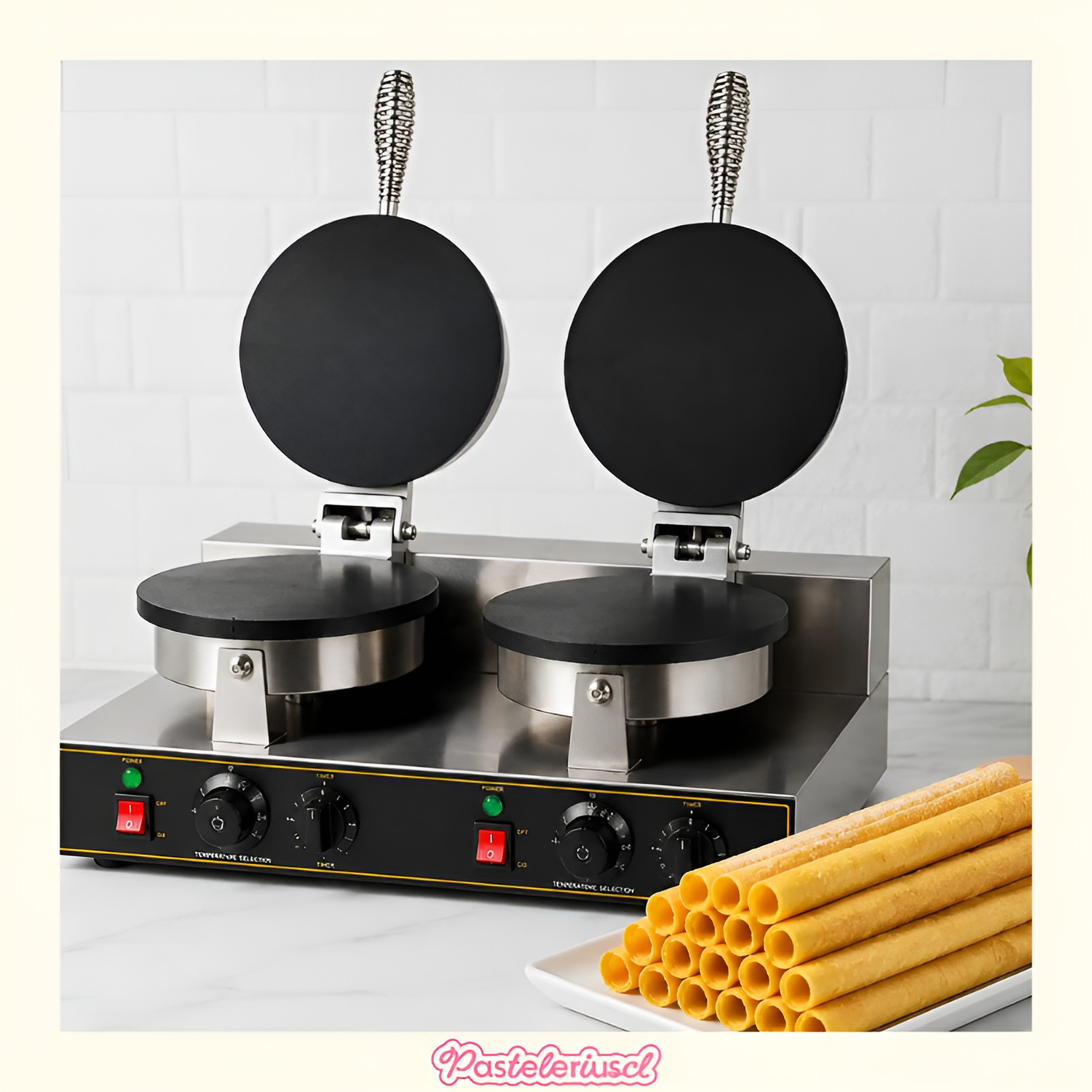 Máquina de cono de helado doble waffles cuchuflís 2.4W wafleras de rollo cuchuflís-7
