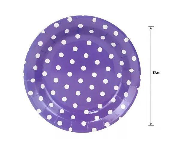 20 Set Cumpleaños Vasos Plato Desechable Carton Morado Lunar-3