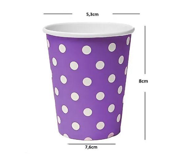20 Set Cumpleaños Vasos Plato Desechable Carton Morado Lunar-2