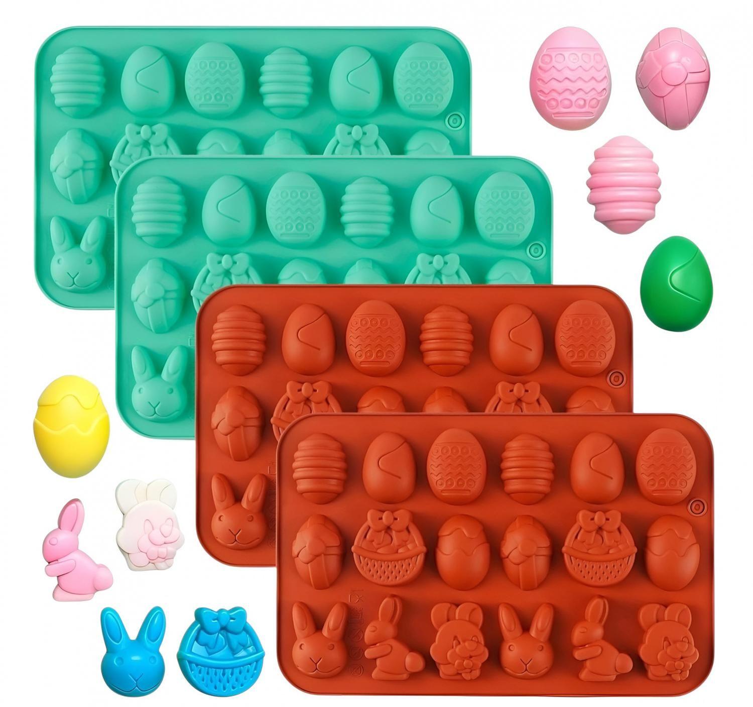 Pack X4 moldes de silicona Pascua 18cav Moldes De Chocolate Conejito-0