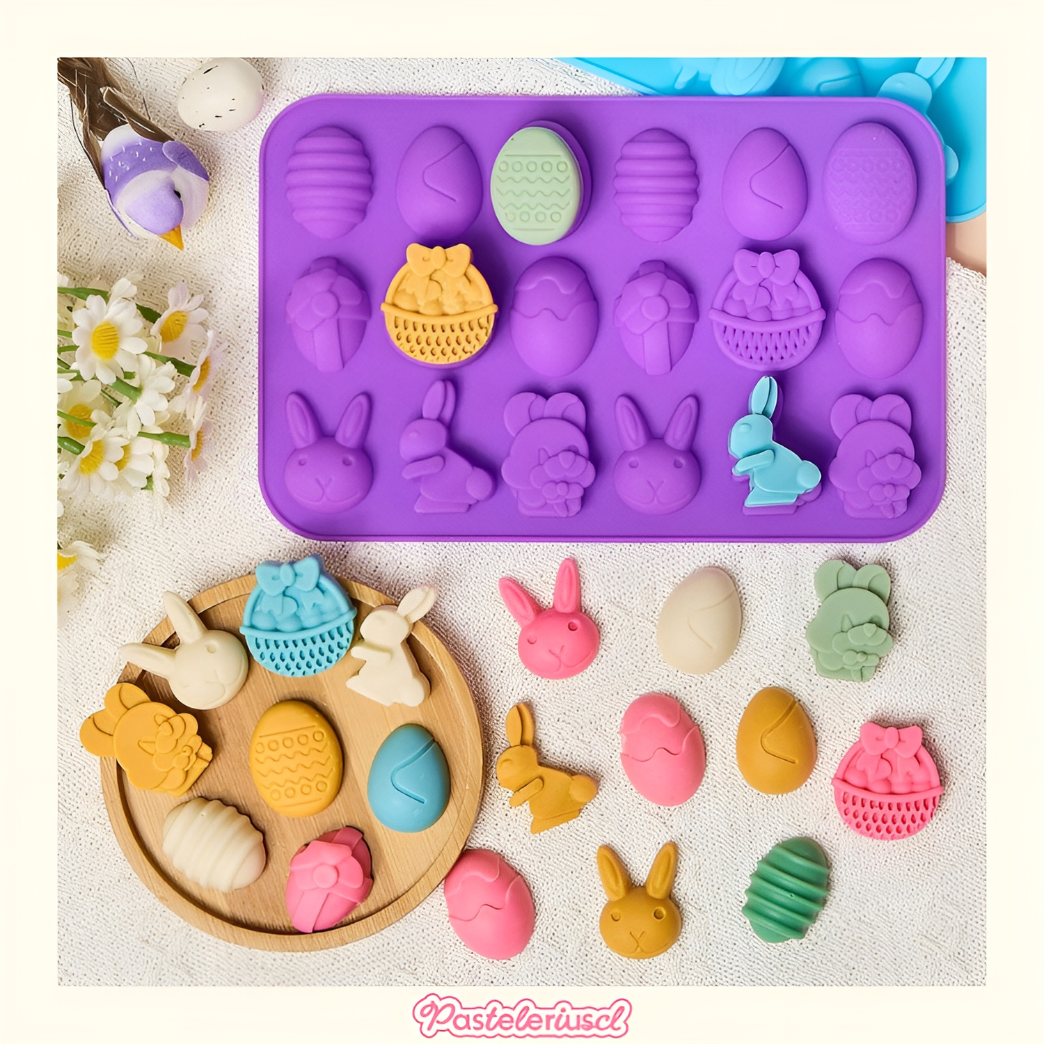 Pack X4 moldes de silicona Pascua 18cav Moldes De Chocolate Conejito-1