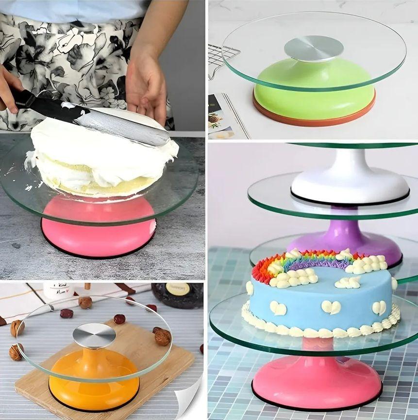 Base Giratoria Tortas Plato Amarillo Giratorio Base Vidrio 30cm Porta Cupcakes Base Pasteleriuscl-2