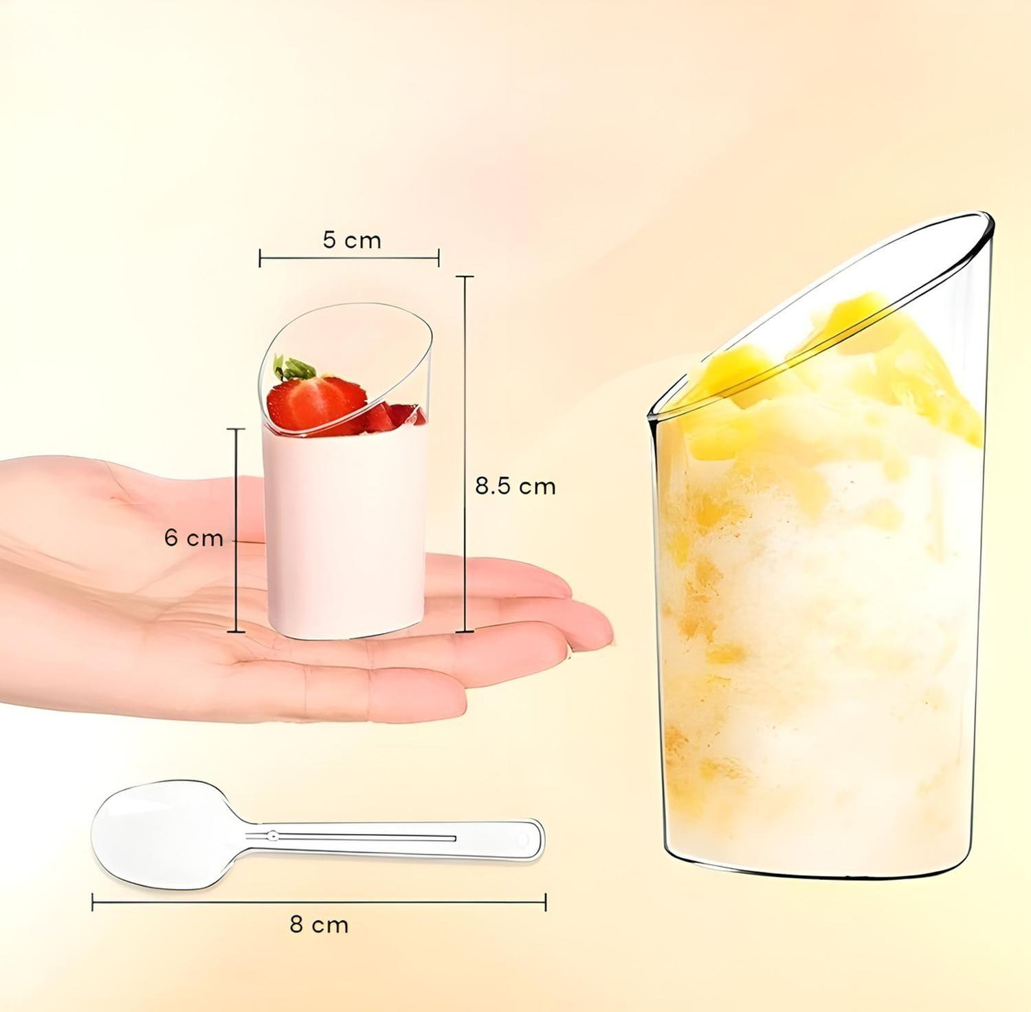 Set 100 Vasos Postres 60ml + 250 Cucharas Postres Desechable Color Trasnparente / Vasos Angulo Y Cuc-2