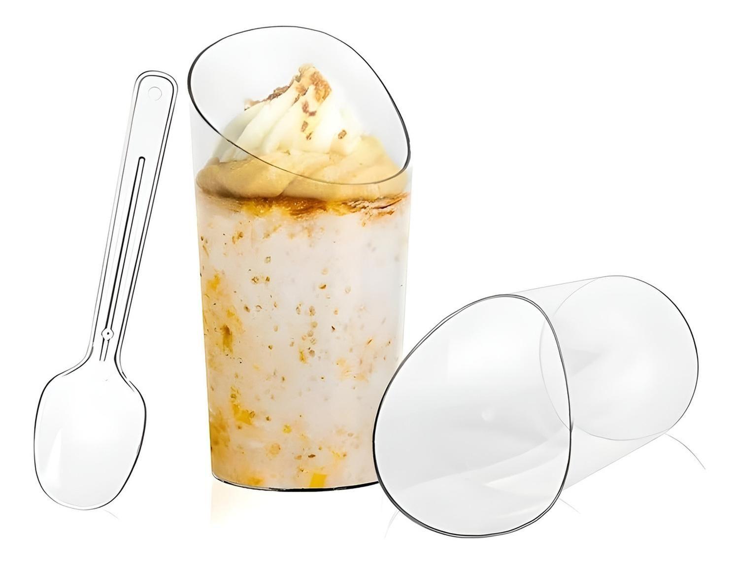 Set 100 Vasos Postres 60ml + 250 Cucharas Postres Desechable Color Trasnparente / Vasos Angulo Y Cuc-7