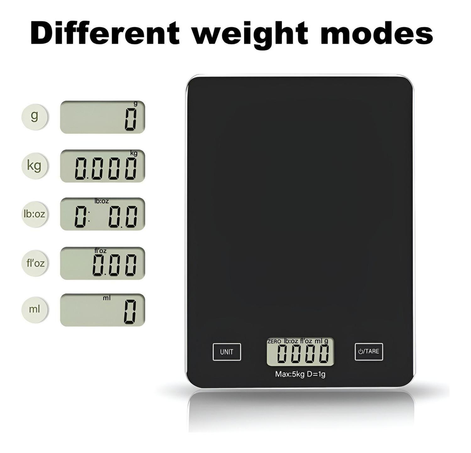 Gramera Digital Pesa Gramera Cocina Pesa Alimentos 5kg/0.01g Negro 5 Kg-6