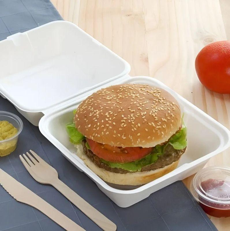 Bandeja Rectangular Plumavit Blanca Para Hamburguesa 16x16cm-6