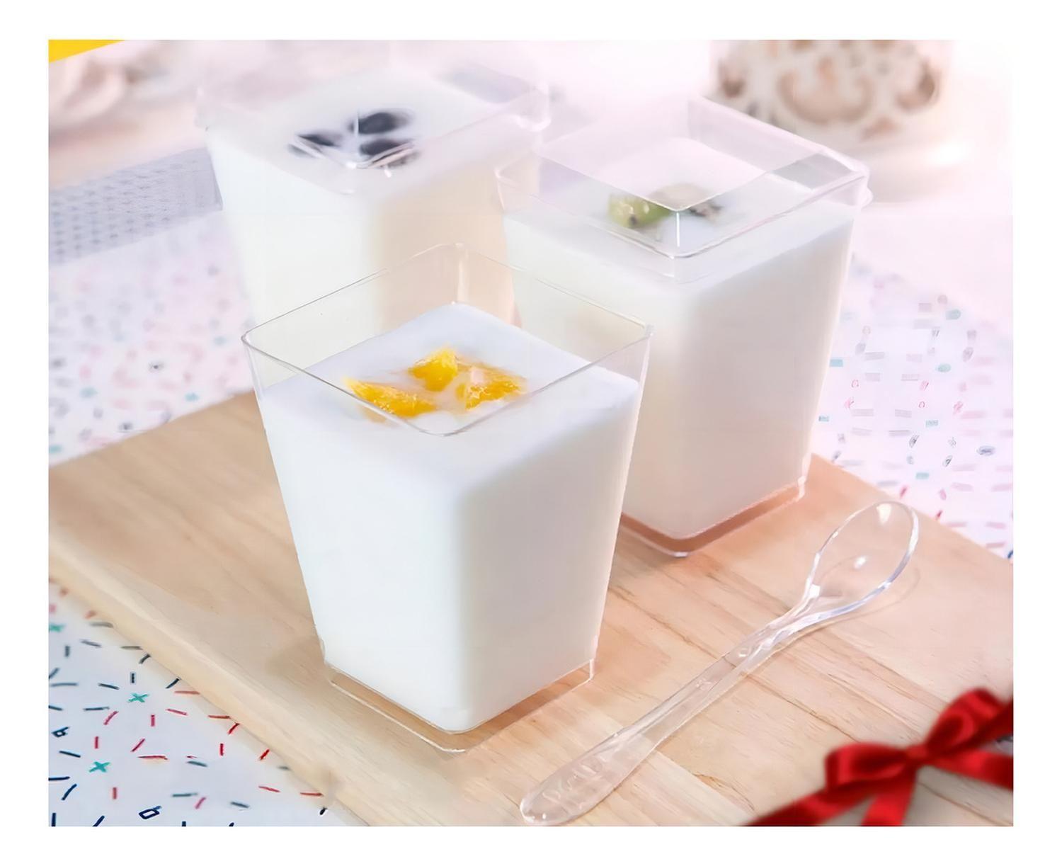 Vasos Acrílico 220ml Con Tapa Transparentes Pack 40 Pastelería Cl Para Postres-1