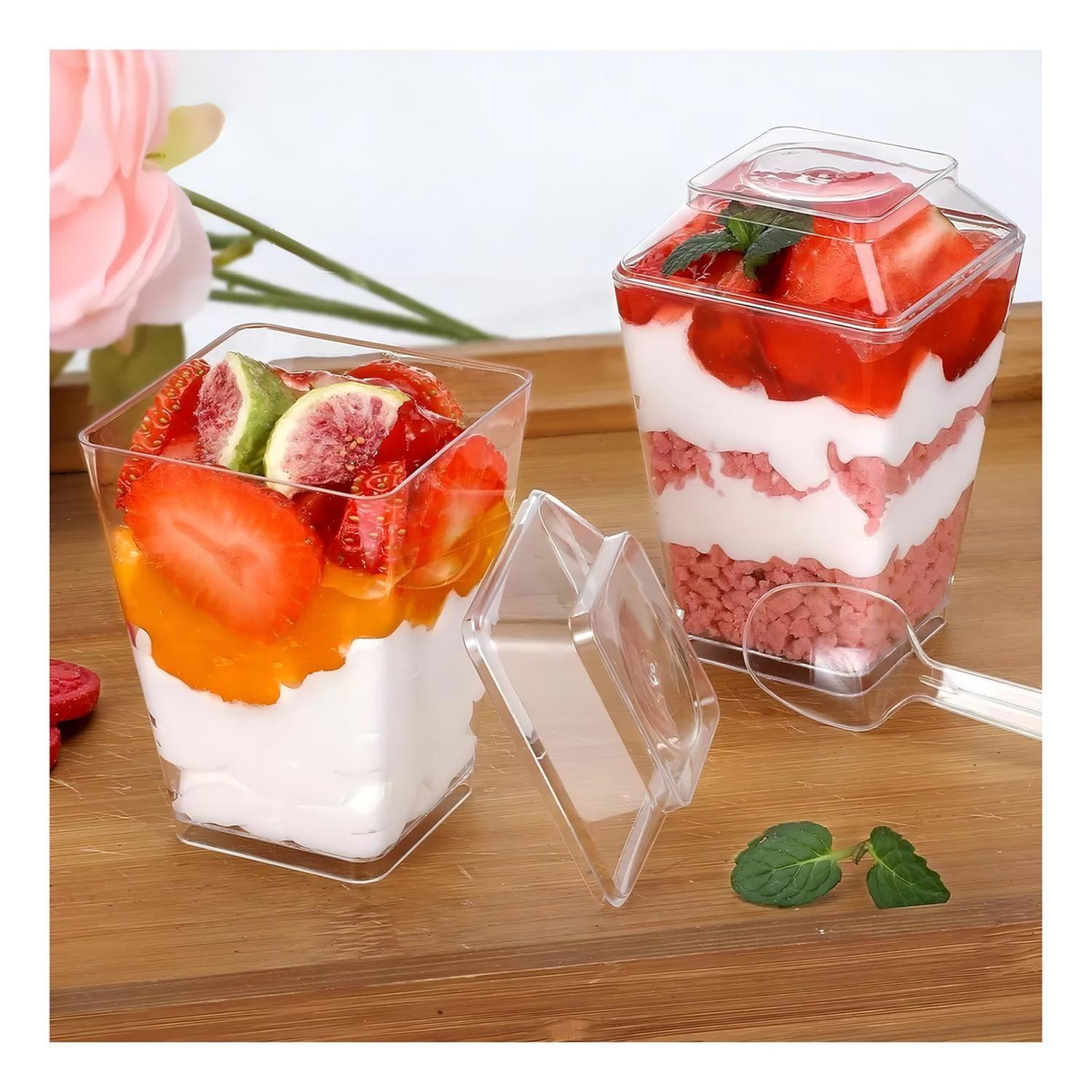 Vasos Acrílico 220ml Con Tapa Transparentes Pack 40 Pastelería Cl Para Postres-3