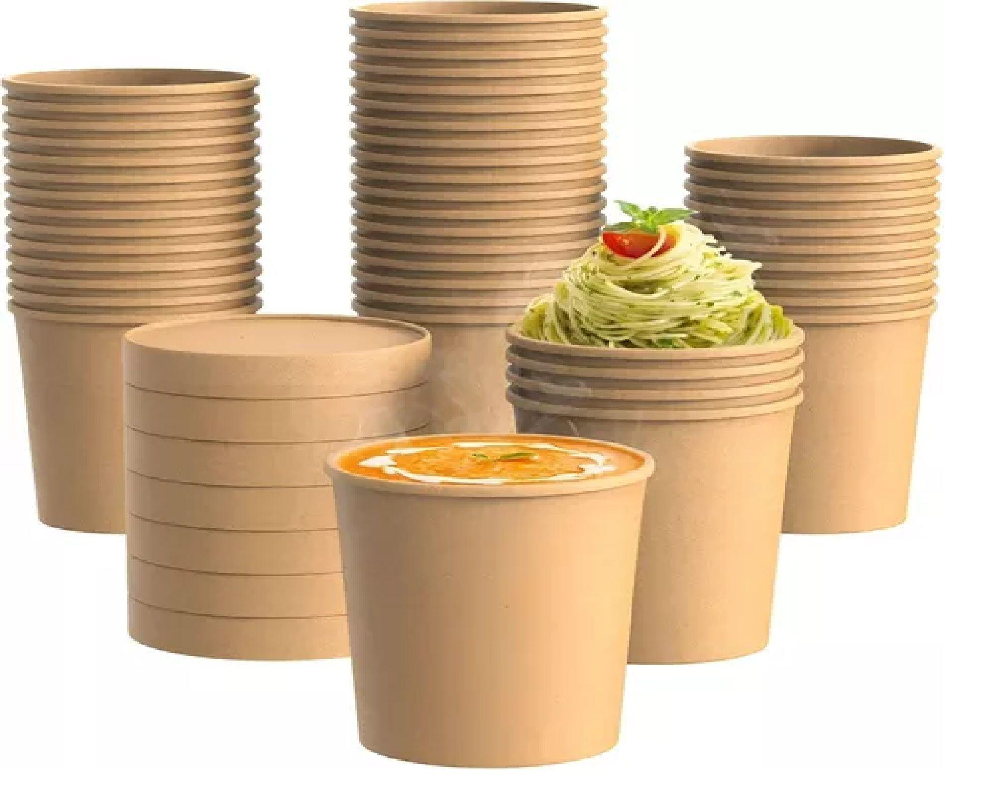 25 Pote Kraft Contenedor De Alimentos Pote Sopa C/tapa 16oz-1