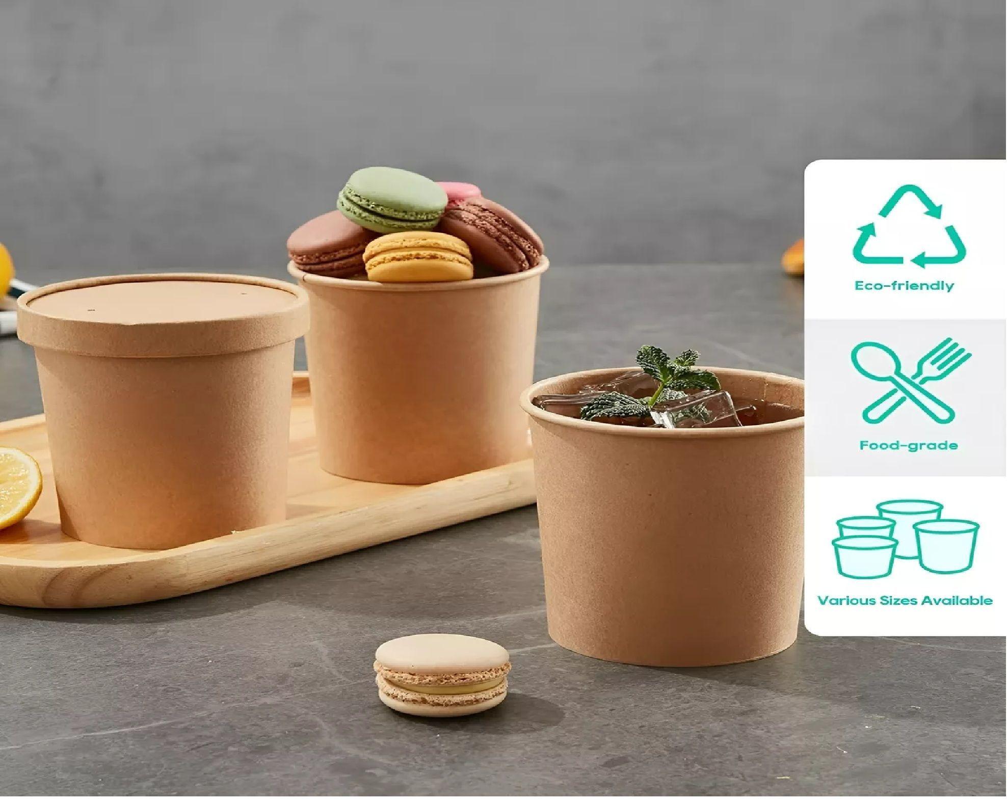 25 Pote Kraft Contenedor De Alimentos Pote Sopa C/tapa 16oz-2