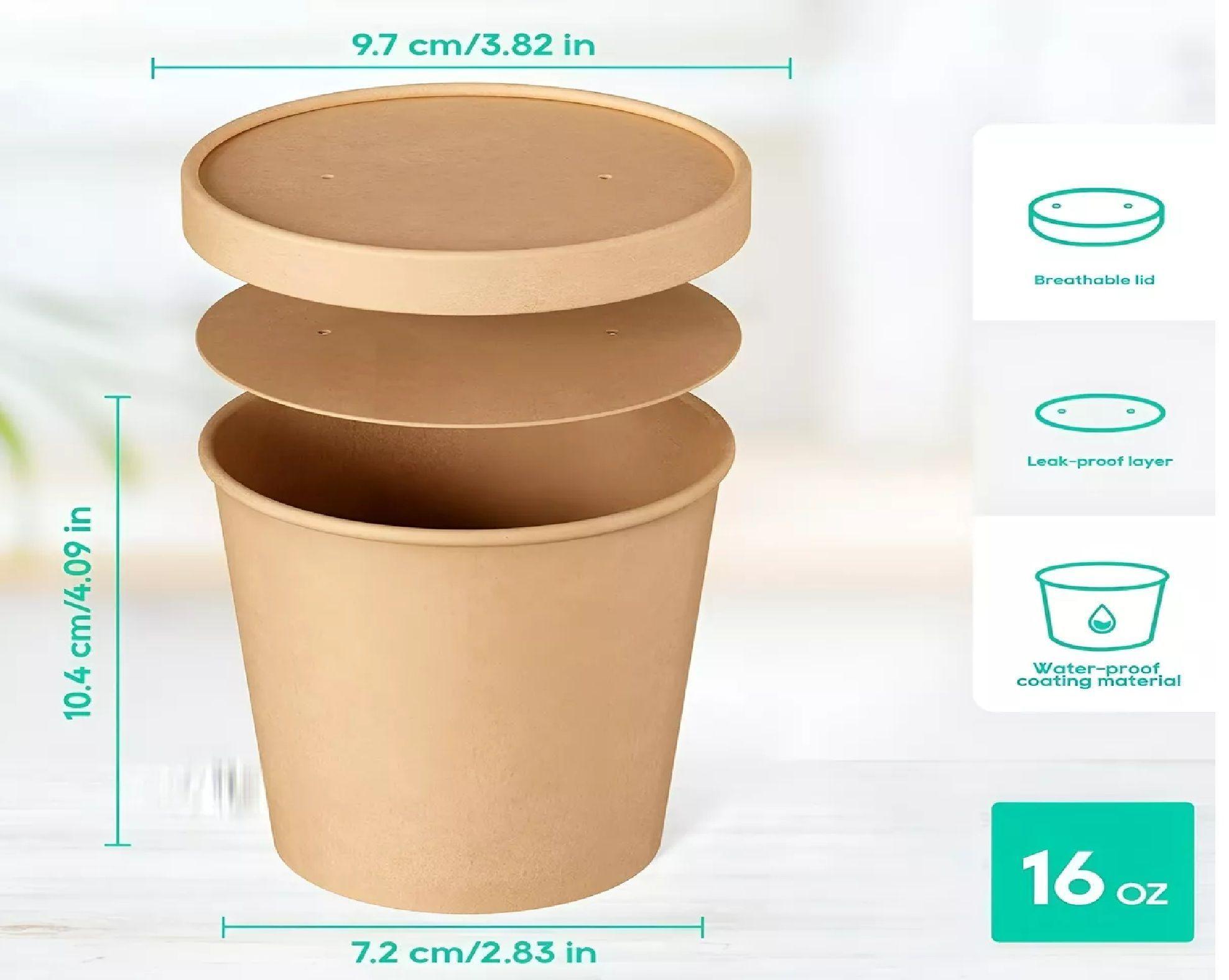 25 Pote Kraft Contenedor De Alimentos Pote Sopa C/tapa 16oz-3